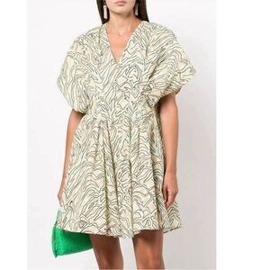 Stine Goya Claudia Graffiti Zebra Print Short Sleeve V-Neck Dress Organic Cotton